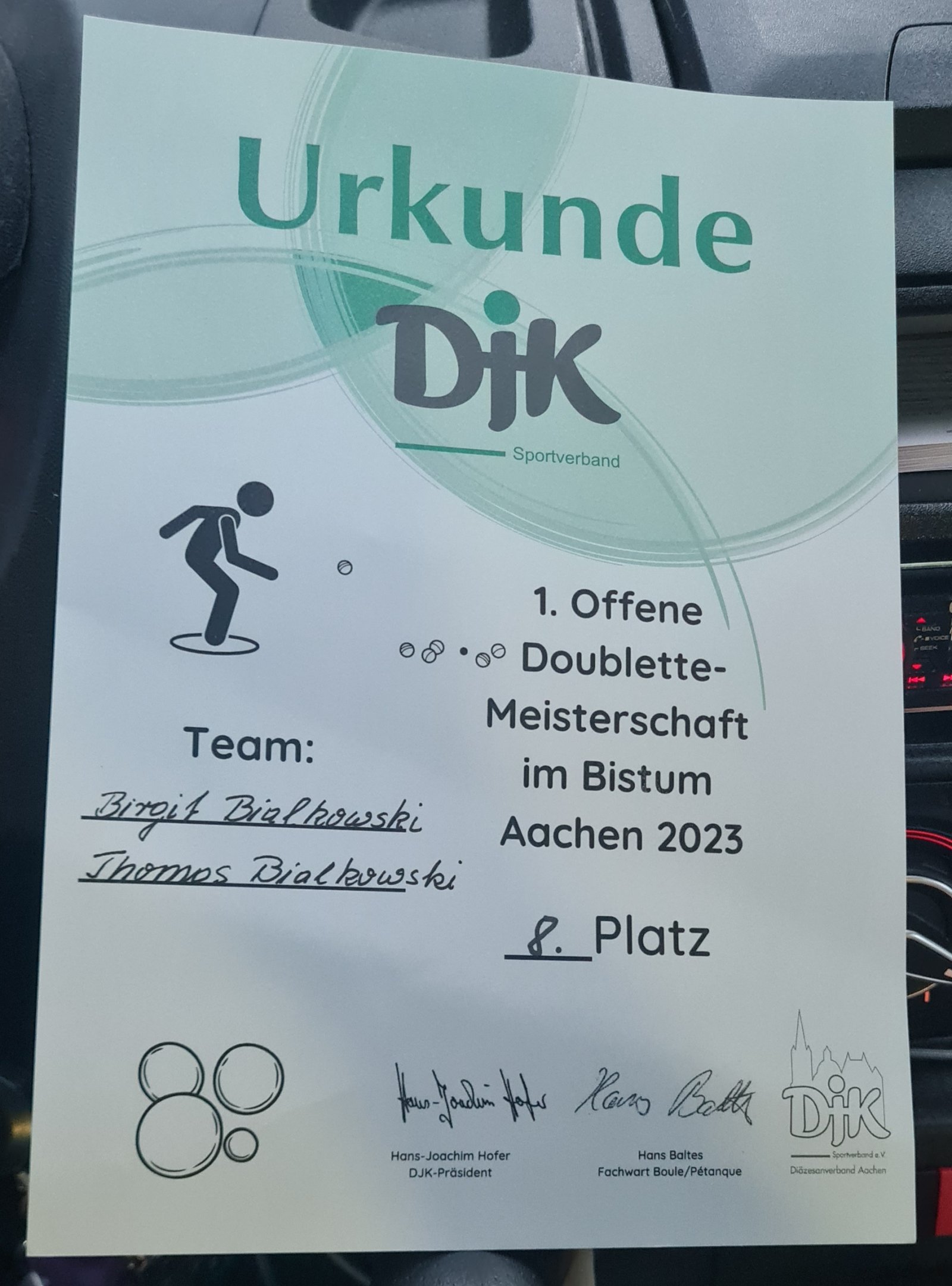 Urkunde 8. Platz