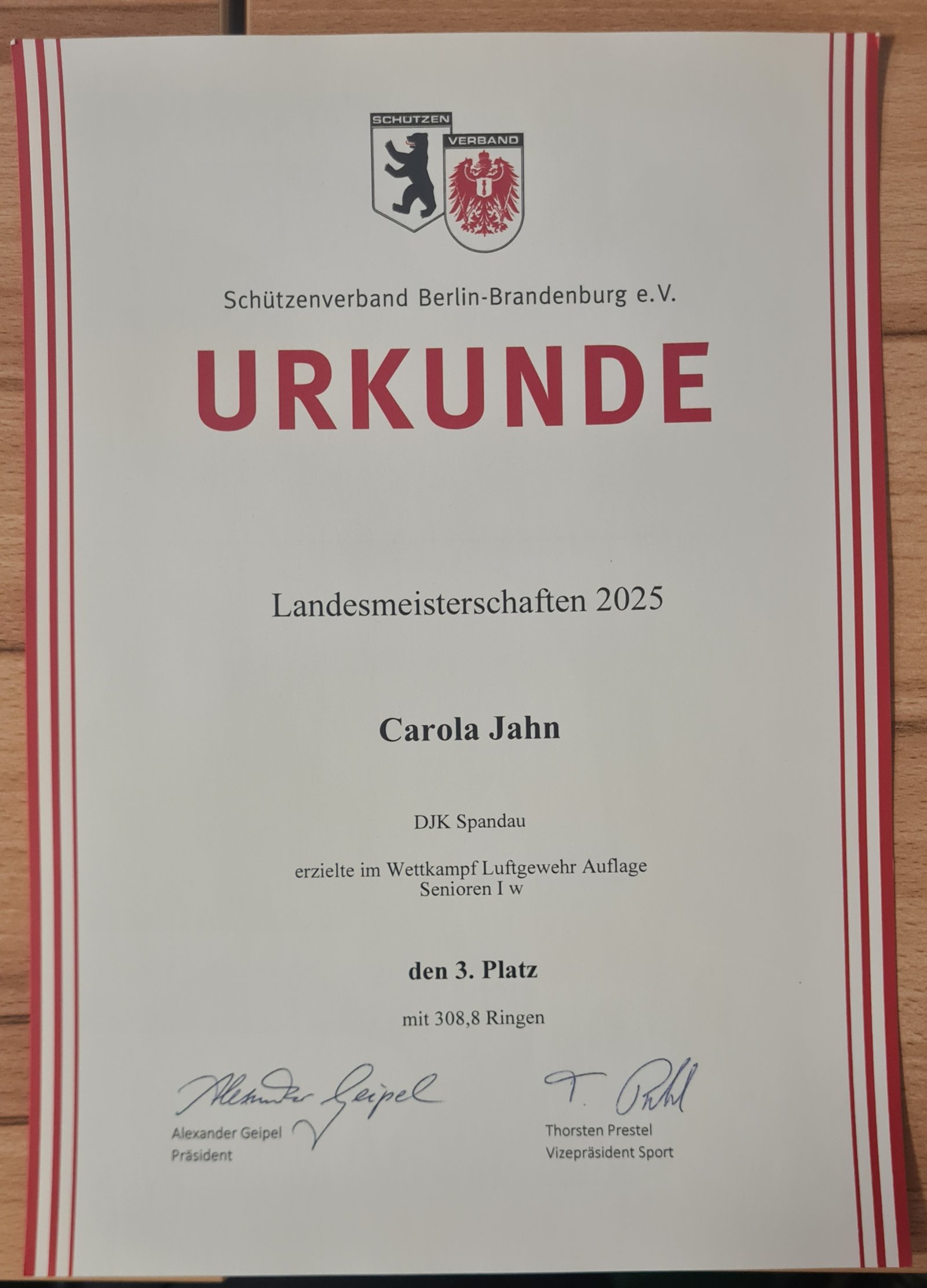 Urkunde 3. Platz LM LG-Auflage