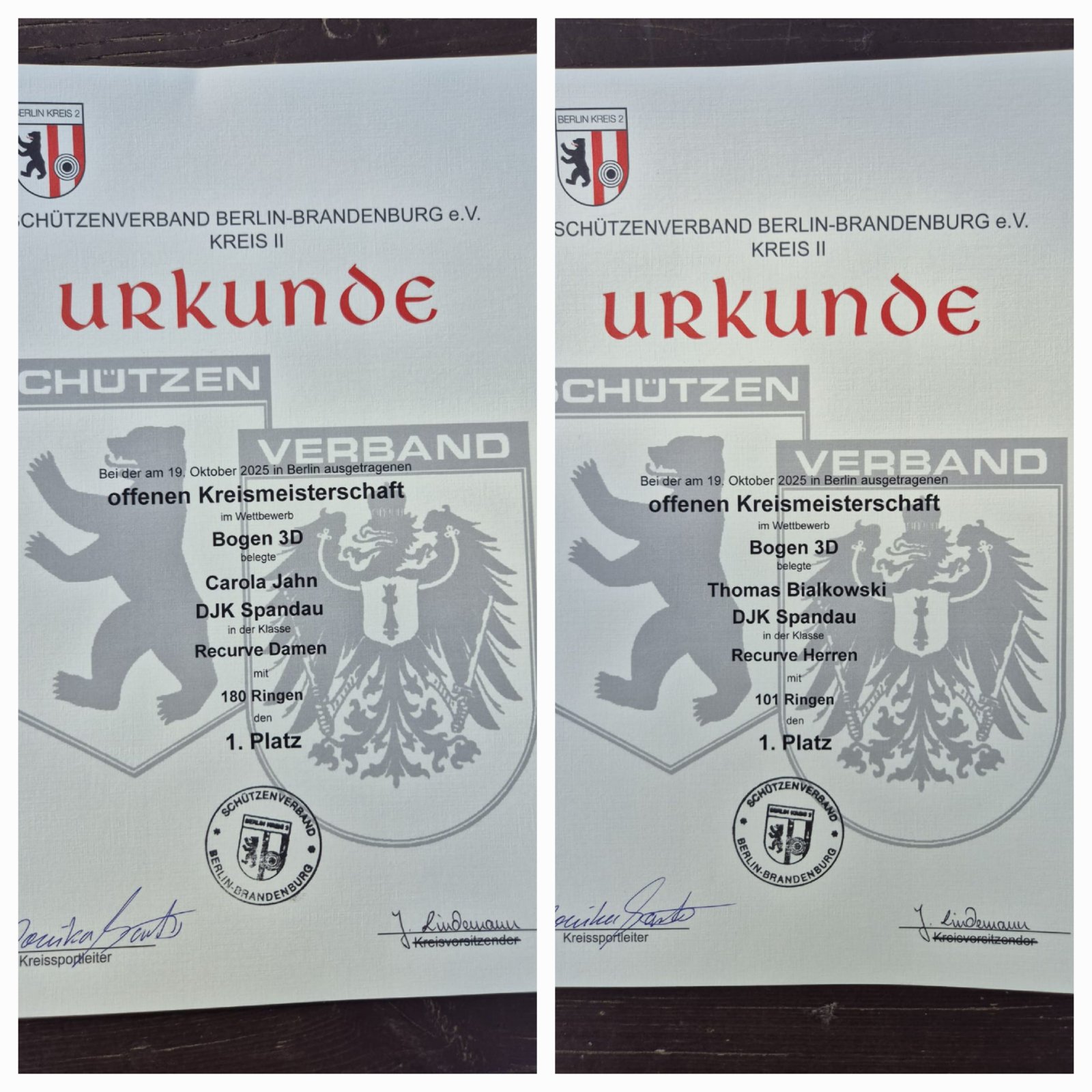 Urkunden 1. Platz KM 2026 Bogen 3D Urkunden 1. Platz KM 2026 Bogen 3D