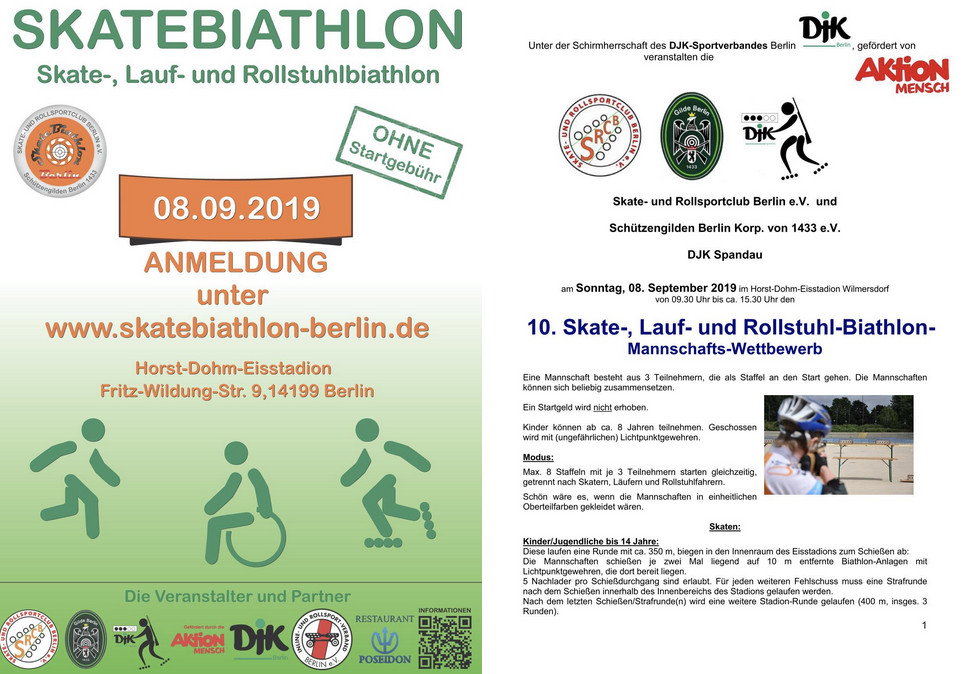 Einladung zum 10. Skate-, Lauf- und Rollstuhl-Biathlon-Mannschafts-Wettbewerb am 8.9.2019